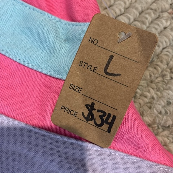 Women’s Purple Long Sleeve Shirt with Pink and Green Stripes - Picture 3 of 4